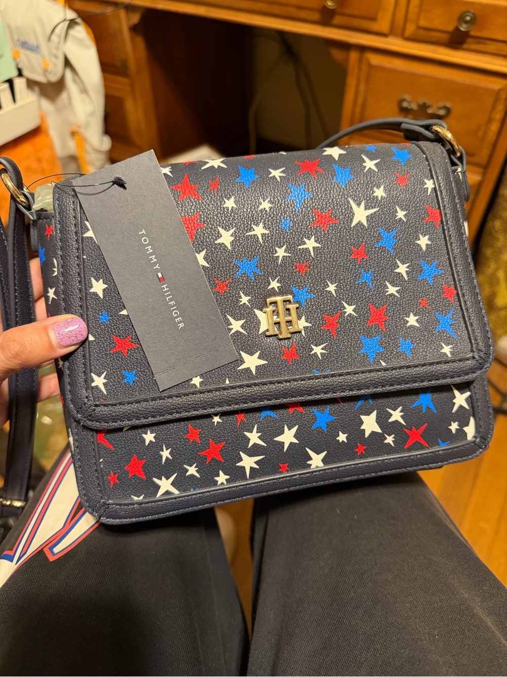 NWT Tommy Hilfiger Navy Crossbody with Red, White & Blue Stars